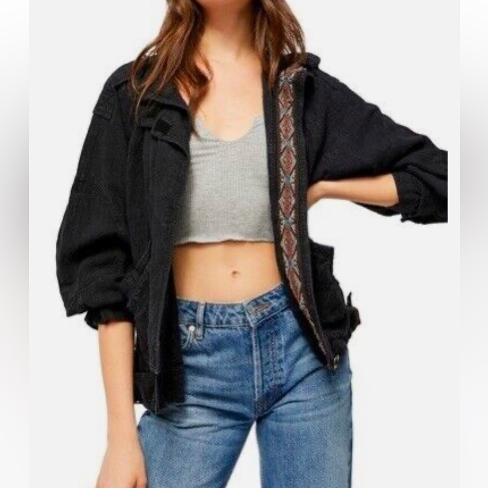 NWT Free People Jayde Safari Linen-Blend Bomber Jacket